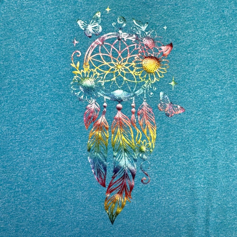 ALPHABETA Womens Teal V Neck T Shirt Owl‎ Print Graphic Tee Top Size Large